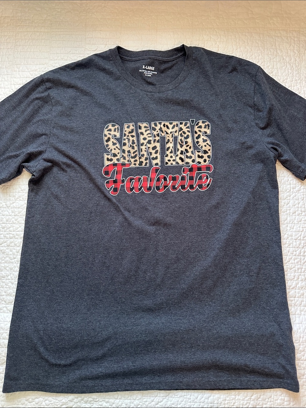 Santa's Favorite XL Cheetah T shirt Graphic Tee Dark Gray cotton blend NEW